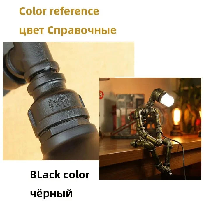 American Loft Table Lamp Personalized Creative Iron Pipe Eye Protection Industrial Style Coffee Bar Bedroom StudyRobot Desk Lamp
