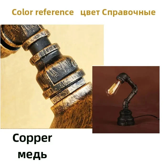 Industrial Wind Water Pipe Table Light Loft Lamp E27 Edison Desk Light For Bedroom Bedside Study Light