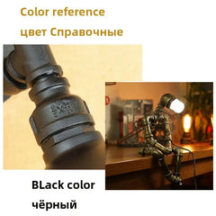 American Loft Table Lamp Personalized Creative Iron Pipe Eye Protection Industrial Style Coffee Bar Bedroom StudyRobot Desk Lamp