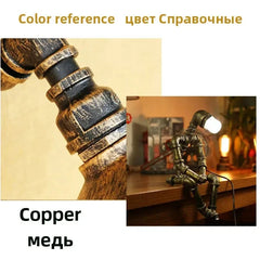 American Loft Table Lamp Personalized Creative Iron Pipe Eye Protection Industrial Style Coffee Bar Bedroom StudyRobot Desk Lamp