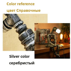 American Loft Table Lamp Personalized Creative Iron Pipe Eye Protection Industrial Style Coffee Bar Bedroom StudyRobot Desk Lamp